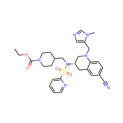 CCOC(=O)N1CCC(CN([C@H]2Cc3cc(C#N)ccc3N(Cc3cncn3C)C2)S(=O)(=O)c2ccccn2)CC1 ZINC000028815529