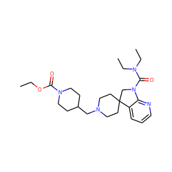 CCOC(=O)N1CCC(CN2CCC3(CC2)CN(C(=O)N(CC)CC)c2ncccc23)CC1 ZINC000207535427