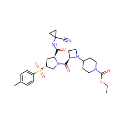 CCOC(=O)N1CCC(N2CC[C@@H]2C(=O)N2C[C@H](S(=O)(=O)c3ccc(C)cc3)C[C@H]2C(=O)NC2(C#N)CC2)CC1 ZINC000169705323
