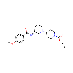 CCOC(=O)N1CCC(N2CCC[C@@H](NC(=O)c3ccc(OC)cc3)C2)CC1 ZINC000073196422