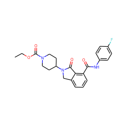 CCOC(=O)N1CCC(N2Cc3cccc(C(=O)Nc4ccc(F)cc4)c3C2=O)CC1 ZINC000008666868