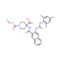 CCOC(=O)N1CCC(NC(=O)c2cc3ccccc3cc2NC(=O)Nc2c(C)cc(C)cc2C)(C(=O)O)CC1 ZINC000042878117