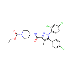 CCOC(=O)N1CCC(NC(=O)c2nn(-c3ccc(Cl)cc3Cl)c(-c3ccc(Cl)cc3)c2C)CC1 ZINC000084670312