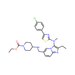 CCOC(=O)N1CCC(NCc2ccc3nc(CC)c(N(C)c4nc(-c5ccc(Cl)cc5)cs4)n3c2)CC1 ZINC001772573528