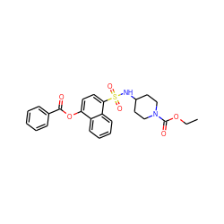 CCOC(=O)N1CCC(NS(=O)(=O)c2ccc(OC(=O)c3ccccc3)c3ccccc23)CC1 ZINC000035242571