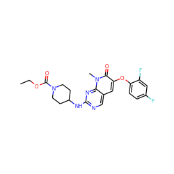 CCOC(=O)N1CCC(Nc2ncc3cc(Oc4ccc(F)cc4F)c(=O)n(C)c3n2)CC1 ZINC000141418579