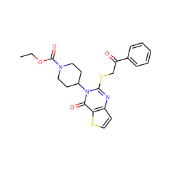 CCOC(=O)N1CCC(n2c(SCC(=O)c3ccccc3)nc3ccsc3c2=O)CC1 ZINC000008801964