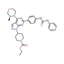 CCOC(=O)N1CCC(n2ncc3c(N4CCOC[C@@H]4C)nc(-c4ccc(NC(=O)Nc5ccncc5)cc4)nc32)CC1 ZINC000049695482