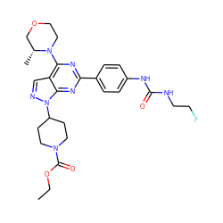 CCOC(=O)N1CCC(n2ncc3c(N4CCOC[C@H]4C)nc(-c4ccc(NC(=O)NCCF)cc4)nc32)CC1 ZINC000049694651