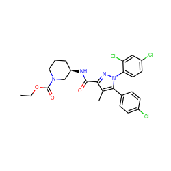 CCOC(=O)N1CCC[C@@H](NC(=O)c2nn(-c3ccc(Cl)cc3Cl)c(-c3ccc(Cl)cc3)c2C)C1 ZINC000084655011