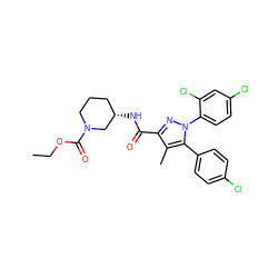 CCOC(=O)N1CCC[C@H](NC(=O)c2nn(-c3ccc(Cl)cc3Cl)c(-c3ccc(Cl)cc3)c2C)C1 ZINC000084669184