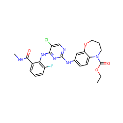 CCOC(=O)N1CCCOc2cc(Nc3ncc(Cl)c(Nc4c(F)cccc4C(=O)NC)n3)ccc21 ZINC000043206164