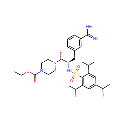 CCOC(=O)N1CCN(C(=O)[C@@H](Cc2cccc(C(=N)N)c2)NS(=O)(=O)c2c(C(C)C)cc(C(C)C)cc2C(C)C)CC1 ZINC000004426033