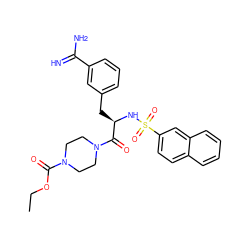 CCOC(=O)N1CCN(C(=O)[C@@H](Cc2cccc(C(=N)N)c2)NS(=O)(=O)c2ccc3ccccc3c2)CC1 ZINC000026835493