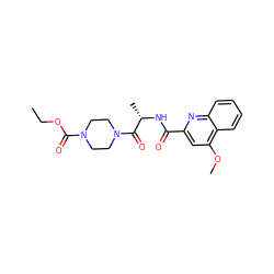 CCOC(=O)N1CCN(C(=O)[C@H](C)NC(=O)c2cc(OC)c3ccccc3n2)CC1 ZINC000144884882