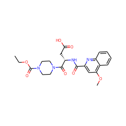 CCOC(=O)N1CCN(C(=O)[C@H](CC(=O)O)NC(=O)c2cc(OC)c3ccccc3n2)CC1 ZINC000038401167