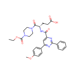 CCOC(=O)N1CCN(C(=O)[C@H](CCC(=O)O)NC(=O)c2cc(-c3ccc(OC)cc3)nc(-c3ccccc3)n2)CC1 ZINC000136575285