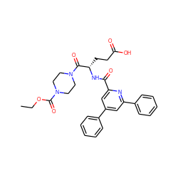 CCOC(=O)N1CCN(C(=O)[C@H](CCC(=O)O)NC(=O)c2cc(-c3ccccc3)cc(-c3ccccc3)n2)CC1 ZINC000049767298