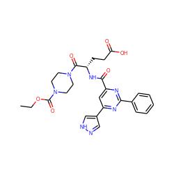 CCOC(=O)N1CCN(C(=O)[C@H](CCC(=O)O)NC(=O)c2cc(-c3cn[nH]c3)nc(-c3ccccc3)n2)CC1 ZINC000043133037