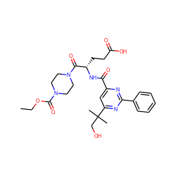 CCOC(=O)N1CCN(C(=O)[C@H](CCC(=O)O)NC(=O)c2cc(C(C)(C)CO)nc(-c3ccccc3)n2)CC1 ZINC000168309080