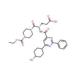 CCOC(=O)N1CCN(C(=O)[C@H](CCC(=O)O)NC(=O)c2cc(C3CCC(O)CC3)nc(-c3ccccc3)n2)CC1 ZINC000168387313