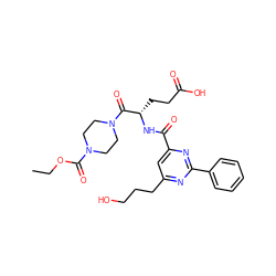 CCOC(=O)N1CCN(C(=O)[C@H](CCC(=O)O)NC(=O)c2cc(CCCO)nc(-c3ccccc3)n2)CC1 ZINC000136614145