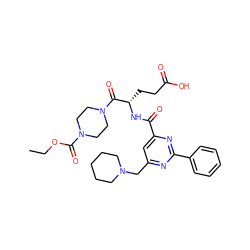 CCOC(=O)N1CCN(C(=O)[C@H](CCC(=O)O)NC(=O)c2cc(CN3CCCCC3)nc(-c3ccccc3)n2)CC1 ZINC000136560656