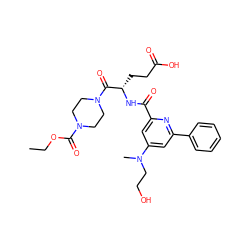 CCOC(=O)N1CCN(C(=O)[C@H](CCC(=O)O)NC(=O)c2cc(N(C)CCO)cc(-c3ccccc3)n2)CC1 ZINC000049762009