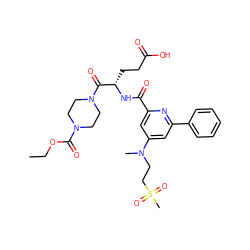 CCOC(=O)N1CCN(C(=O)[C@H](CCC(=O)O)NC(=O)c2cc(N(C)CCS(C)(=O)=O)cc(-c3ccccc3)n2)CC1 ZINC000042923689