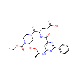 CCOC(=O)N1CCN(C(=O)[C@H](CCC(=O)O)NC(=O)c2cc(N[C@@H](C)CO)nc(-c3ccccc3)n2)CC1 ZINC000168188295