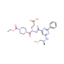 CCOC(=O)N1CCN(C(=O)[C@H](CCC(=O)O)NC(=O)c2cc(N[C@@H](C)COC)nc(-c3ccccc3)n2)CC1 ZINC000136540974