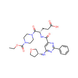 CCOC(=O)N1CCN(C(=O)[C@H](CCC(=O)O)NC(=O)c2cc(N[C@@H]3CCOC3)nc(-c3ccccc3)n2)CC1 ZINC000167989100