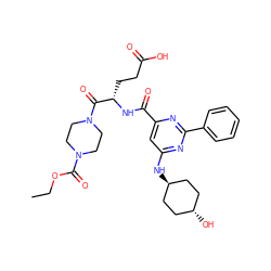 CCOC(=O)N1CCN(C(=O)[C@H](CCC(=O)O)NC(=O)c2cc(N[C@H]3CC[C@H](O)CC3)nc(-c3ccccc3)n2)CC1 ZINC000299824683