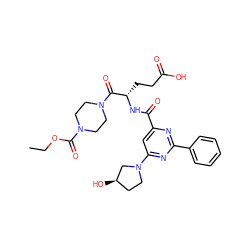 CCOC(=O)N1CCN(C(=O)[C@H](CCC(=O)O)NC(=O)c2cc(N3CC[C@@H](O)C3)nc(-c3ccccc3)n2)CC1 ZINC000167755303