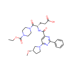 CCOC(=O)N1CCN(C(=O)[C@H](CCC(=O)O)NC(=O)c2cc(N3CC[C@H](OC)C3)nc(-c3ccccc3)n2)CC1 ZINC000168000037