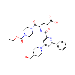 CCOC(=O)N1CCN(C(=O)[C@H](CCC(=O)O)NC(=O)c2cc(N3CCC(CO)CC3)cc(-c3ccccc3)n2)CC1 ZINC000049745568