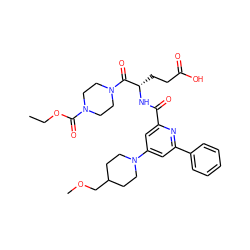 CCOC(=O)N1CCN(C(=O)[C@H](CCC(=O)O)NC(=O)c2cc(N3CCC(COC)CC3)cc(-c3ccccc3)n2)CC1 ZINC000042920609