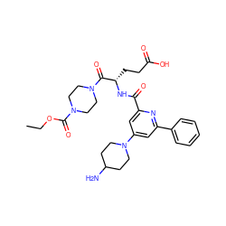 CCOC(=O)N1CCN(C(=O)[C@H](CCC(=O)O)NC(=O)c2cc(N3CCC(N)CC3)cc(-c3ccccc3)n2)CC1 ZINC000043062758