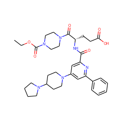 CCOC(=O)N1CCN(C(=O)[C@H](CCC(=O)O)NC(=O)c2cc(N3CCC(N4CCCC4)CC3)cc(-c3ccccc3)n2)CC1 ZINC000042967365