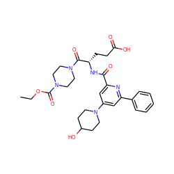 CCOC(=O)N1CCN(C(=O)[C@H](CCC(=O)O)NC(=O)c2cc(N3CCC(O)CC3)cc(-c3ccccc3)n2)CC1 ZINC000043120091