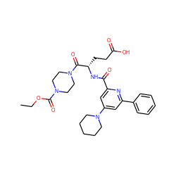 CCOC(=O)N1CCN(C(=O)[C@H](CCC(=O)O)NC(=O)c2cc(N3CCCCC3)cc(-c3ccccc3)n2)CC1 ZINC000049766551