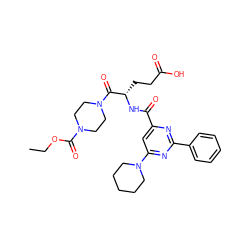 CCOC(=O)N1CCN(C(=O)[C@H](CCC(=O)O)NC(=O)c2cc(N3CCCCC3)nc(-c3ccccc3)n2)CC1 ZINC000168429747