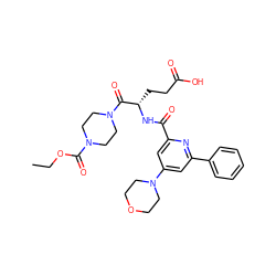 CCOC(=O)N1CCN(C(=O)[C@H](CCC(=O)O)NC(=O)c2cc(N3CCOCC3)cc(-c3ccccc3)n2)CC1 ZINC000049768031