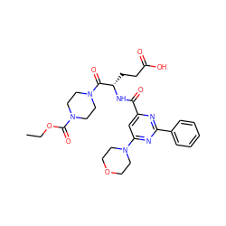 CCOC(=O)N1CCN(C(=O)[C@H](CCC(=O)O)NC(=O)c2cc(N3CCOCC3)nc(-c3ccccc3)n2)CC1 ZINC000167999805