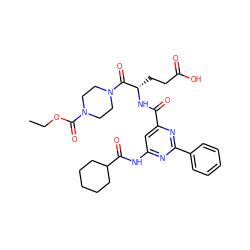 CCOC(=O)N1CCN(C(=O)[C@H](CCC(=O)O)NC(=O)c2cc(NC(=O)C3CCCCC3)nc(-c3ccccc3)n2)CC1 ZINC000168834921