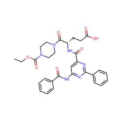 CCOC(=O)N1CCN(C(=O)[C@H](CCC(=O)O)NC(=O)c2cc(NC(=O)c3ccccc3)nc(-c3ccccc3)n2)CC1 ZINC000136613736