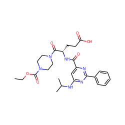 CCOC(=O)N1CCN(C(=O)[C@H](CCC(=O)O)NC(=O)c2cc(NC(C)C)nc(-c3ccccc3)n2)CC1 ZINC000167831180