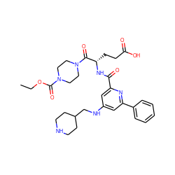 CCOC(=O)N1CCN(C(=O)[C@H](CCC(=O)O)NC(=O)c2cc(NCC3CCNCC3)cc(-c3ccccc3)n2)CC1 ZINC000042966078