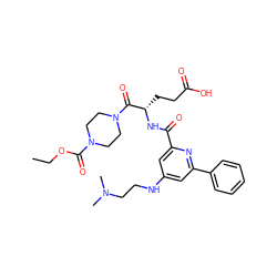 CCOC(=O)N1CCN(C(=O)[C@H](CCC(=O)O)NC(=O)c2cc(NCCN(C)C)cc(-c3ccccc3)n2)CC1 ZINC000043074543