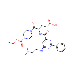 CCOC(=O)N1CCN(C(=O)[C@H](CCC(=O)O)NC(=O)c2cc(NCCN(C)C)nc(-c3ccccc3)n2)CC1 ZINC000168498660